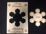 2020 laser-cut wooden snowflake card and ornament